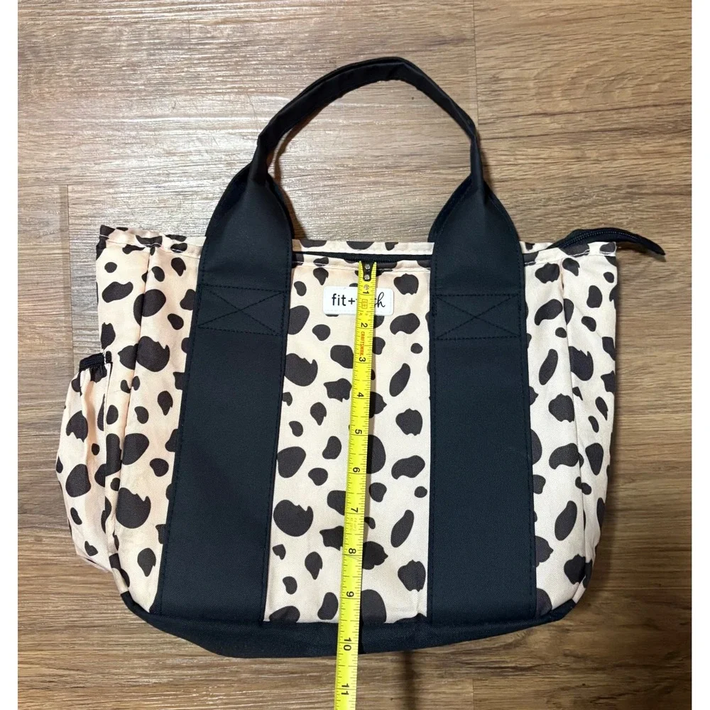 Fit + Fresh Insulated Lunch Tote Bag Leopard Print Black White Zippered Travel